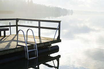 Image showing summer landscape, lake and wooden jetty