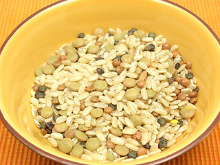 Image showing Mixed lentils with brown rice in a bowl of ceramic