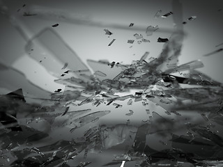 Image showing Destructed or Shattered glass on grey