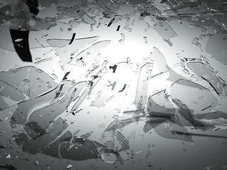 Image showing Shattered and breaking glass on gray with shallow DOF