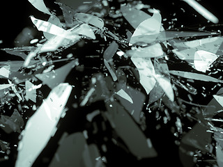 Image showing Broken and destructed glass on black shallow DOF