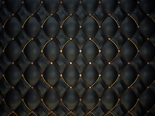 Image showing Black leather pattern with golden wire and diamonds