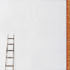 Image showing weathered brick wall with a wooden ladder