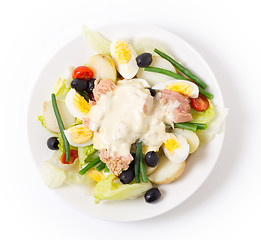 Image showing Nicoise salad from above