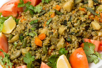 Image showing Freekeh vegetable pilaf closeup