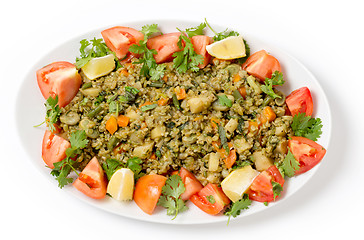 Image showing Freekeh vegetable pilaf from above