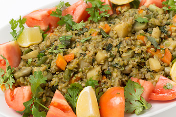 Image showing Freekeh vegetable pilaf macro