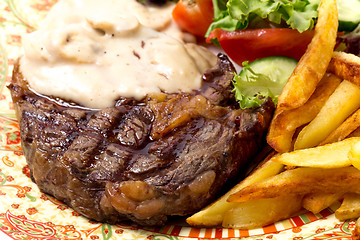 Image showing Grilled steak dinner closeup