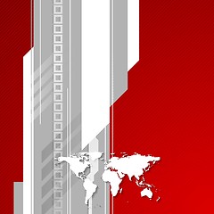 Image showing Red and grey technology background with world map