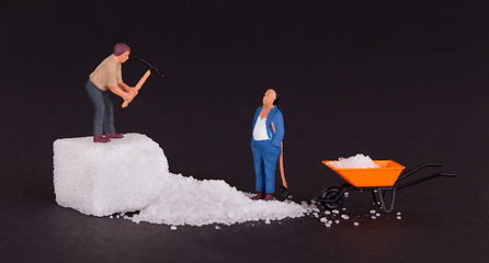 Image showing Miniature worker working on a sugar cube