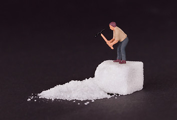 Image showing Miniature worker working on a sugar cube