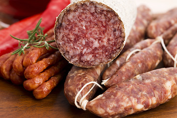 Image showing Different sausages and salami