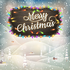 Image showing Christmas Vintage landscape with Signboard. EPS 10