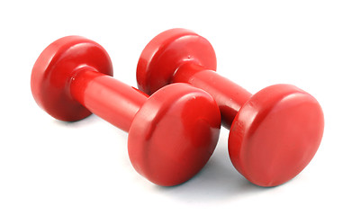 Image showing Red Dumbbells Close up