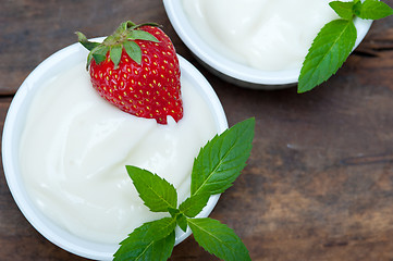 Image showing organic Greek yogurt and strawberry