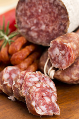 Image showing Different sausages and salami