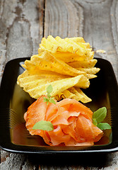 Image showing Smoked Salmon and Potato Chips