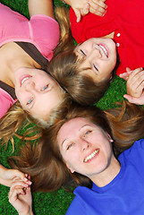 Image showing Family lying down on grass