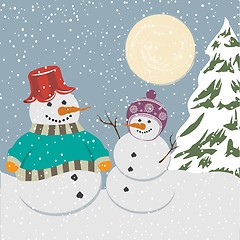 Image showing Vintage christmas poster with snowmen