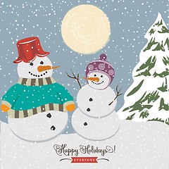 Image showing Vintage christmas poster with snowmen