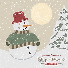 Image showing Vintage christmas poster with snowman