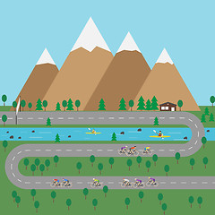 Image showing Outdoor sports in mountains. Flat style