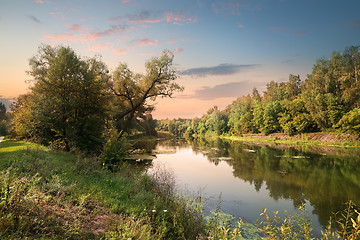 Image showing Pink sunset over river