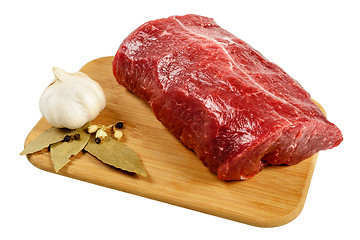 Image showing Raw Beef on wooden board