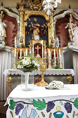 Image showing Wedding bouquet in church