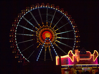 Image showing Ferris wheel at the Oktoberfest at night