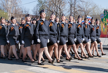 Image showing Female cadets of police academy marching on parade