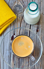 Image showing Cup of espresso and milk on old wood