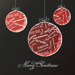 Image showing Christmas balls with multilingual greetings pattern. Vector