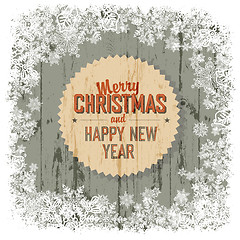 Image showing Merry Christmas greeting with wooden background, vector.