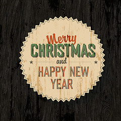 Image showing Merry Christmas Card With Dark Wooden Background, vector.
