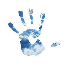Image showing Handprint with blue sky texture, isolated.