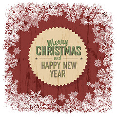 Image showing Merry Christmas greeting on red wooden background, vector.
