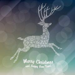 Image showing Christmas deer silhouette on glowing background. Vector