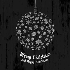 Image showing Christmas Ball On Dark Wooden Background, vector.