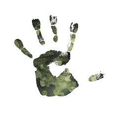 Image showing Handprint with camouflage texture, isolated.