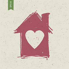 Image showing House sign with heart on paper texture. Vector, EPS10