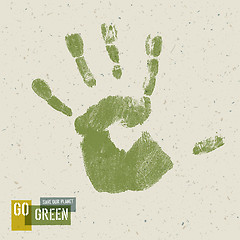 Image showing Go Green Concept Poster. Handprint on recycled paper texture, ve