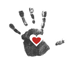 Image showing Handprint with red heart symbol. Vector