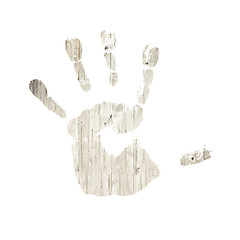 Image showing Handprint with wooden texture, isolated.