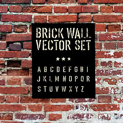 Image showing Brick traced texture, stencil alphabet and grunge rectangle. Thr