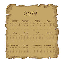 Image showing Aged scroll calendar 2014