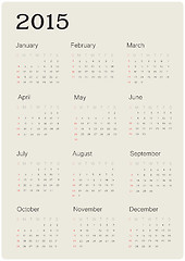 Image showing Calendar 2015 with simple design, vector