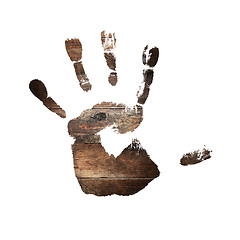 Image showing Handprint with old planks texture, isolated.