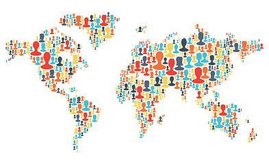 Image showing Group of colorful people silhouettes making a earth planet shape
