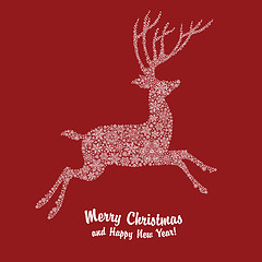 Image showing Christmas deer silhouette on red background. Vector